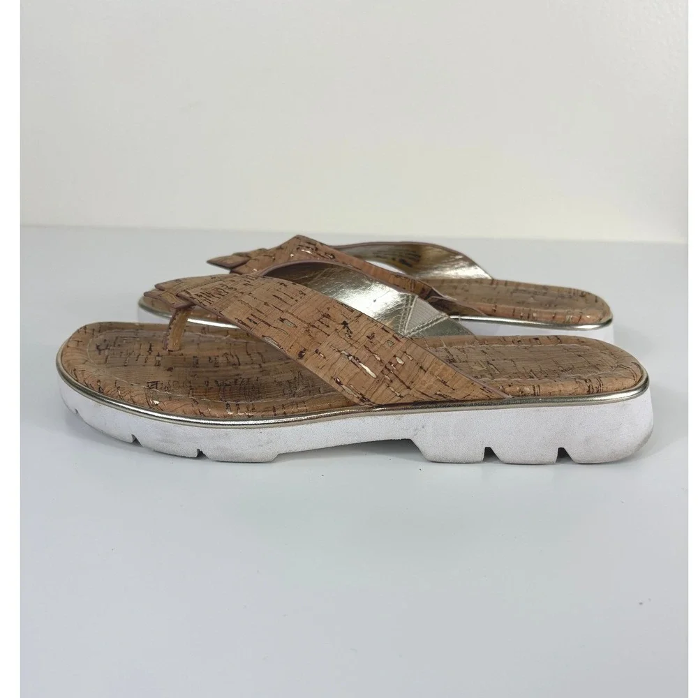 Donald Pliner Haddie Cork Thong Sandal Brown Gold Women's Size 7 Boho Coastal